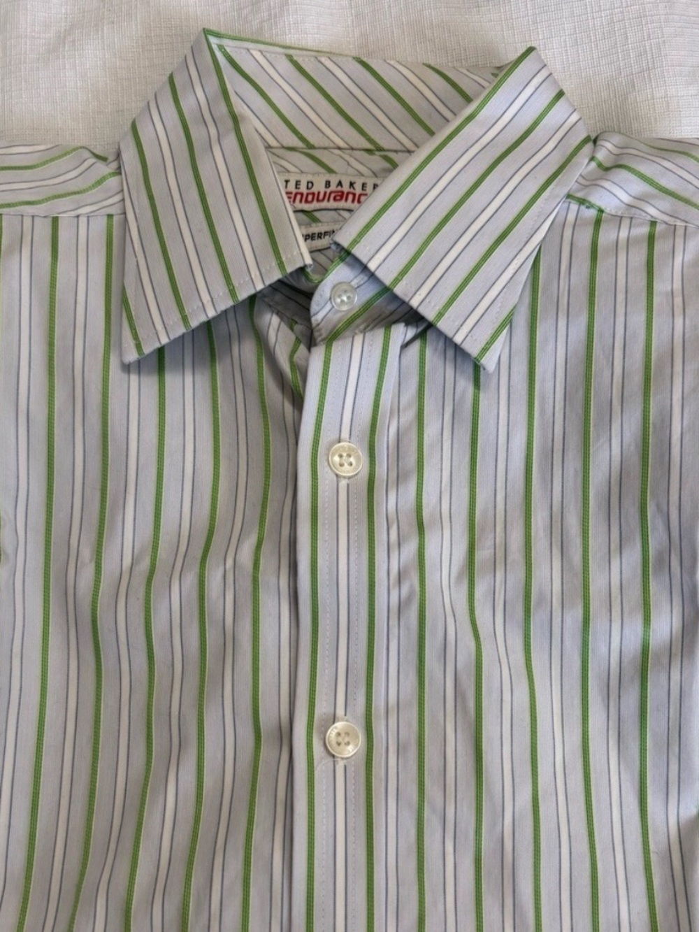 Ted Baker Endurance Striped Dress Shirt in Green and White Neck 15.5 Medium